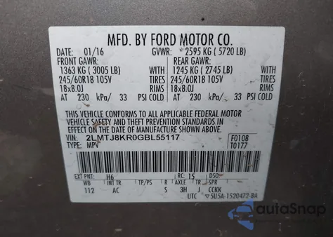 2016 Lincoln Mkx Select из США, поврежденный, VIN 2LMTJ8KR0GBL55117